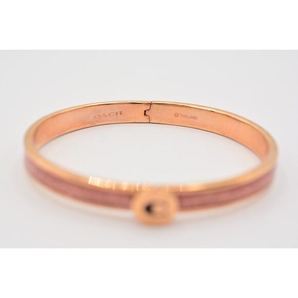 Coach Bangle Bracelet Rose Gold Tone Pink Glitter Enamel Thailand Signed Bin7 - Picture 10 of 12